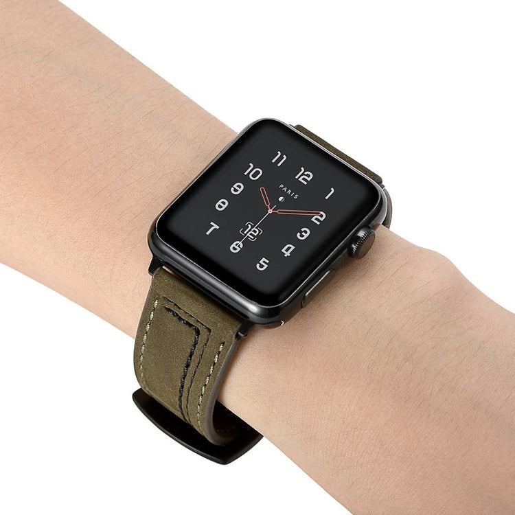 Meget fed Apple Watch Series 5 44mm Ægte læder Rem - Grøn#serie_2