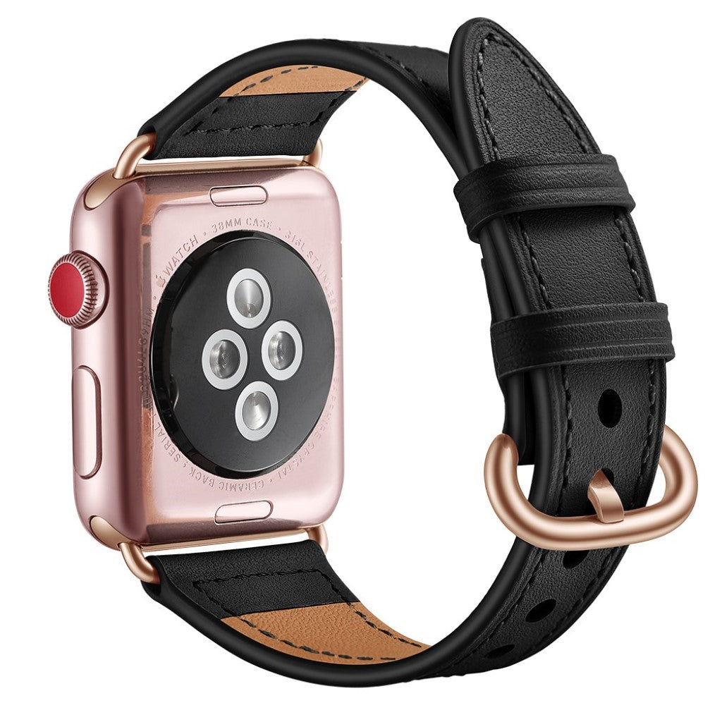  Apple Watch Series 5 44mm / Apple Watch 44mm Ægte læder Rem - Sort#serie_2