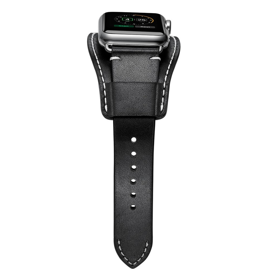  Apple Watch Series 5 44mm / Apple Watch 44mm Ægte læder Rem - Sort#serie_1