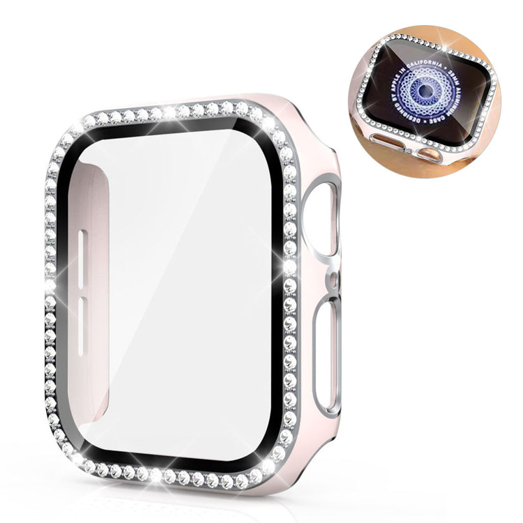 Meget Fed Apple Watch 44mm Cover med Skærmbeskytter i Plastik, Rhinsten og Hærdet Glas - Pink#serie_5