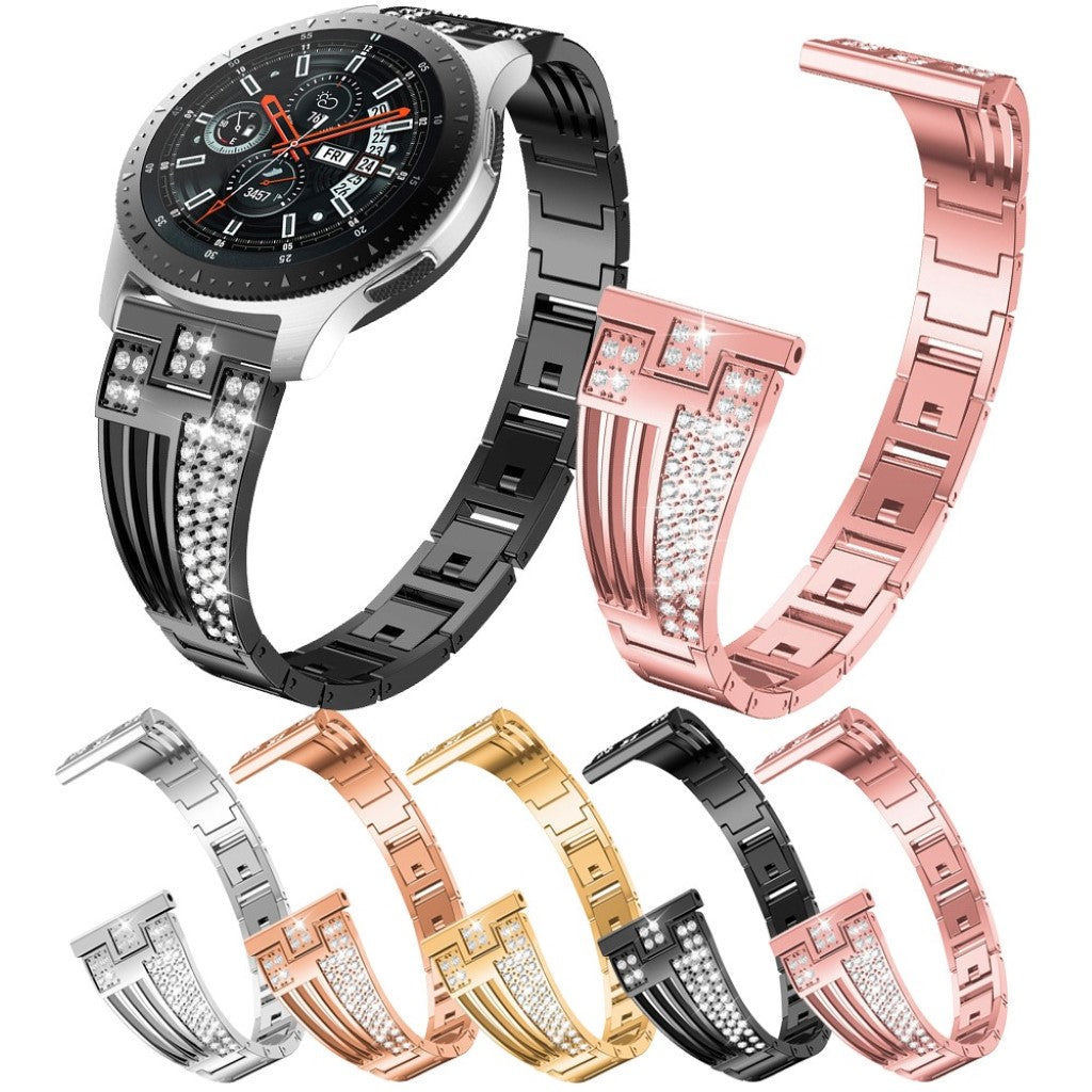  Samsung Gear S3 / Samsung Galaxy Watch (42mm) Metal og Rhinsten Rem - Sort#serie_1