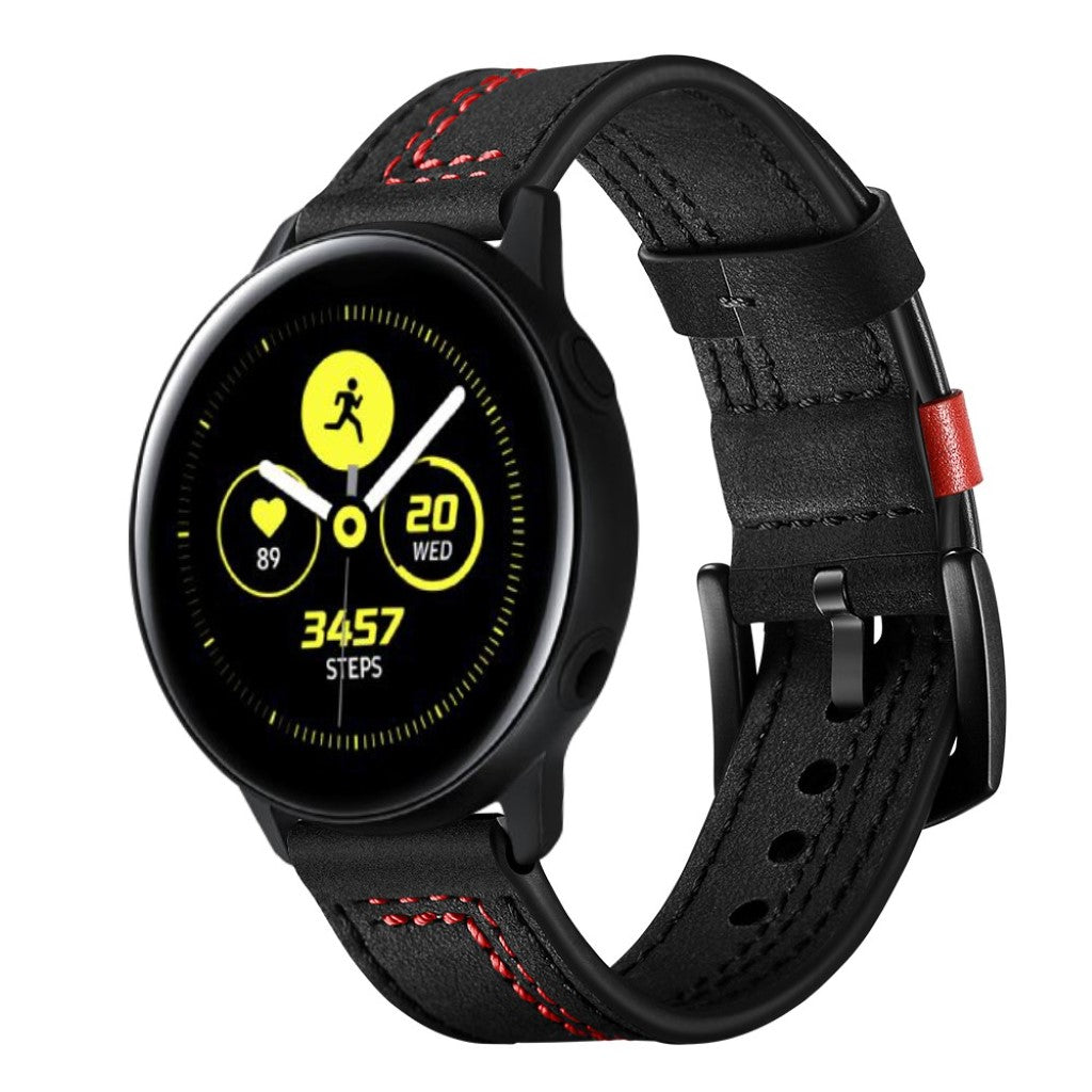 Mega slidstærk Samsung Galaxy Watch Active Ægte læder Rem - Sort#serie_1