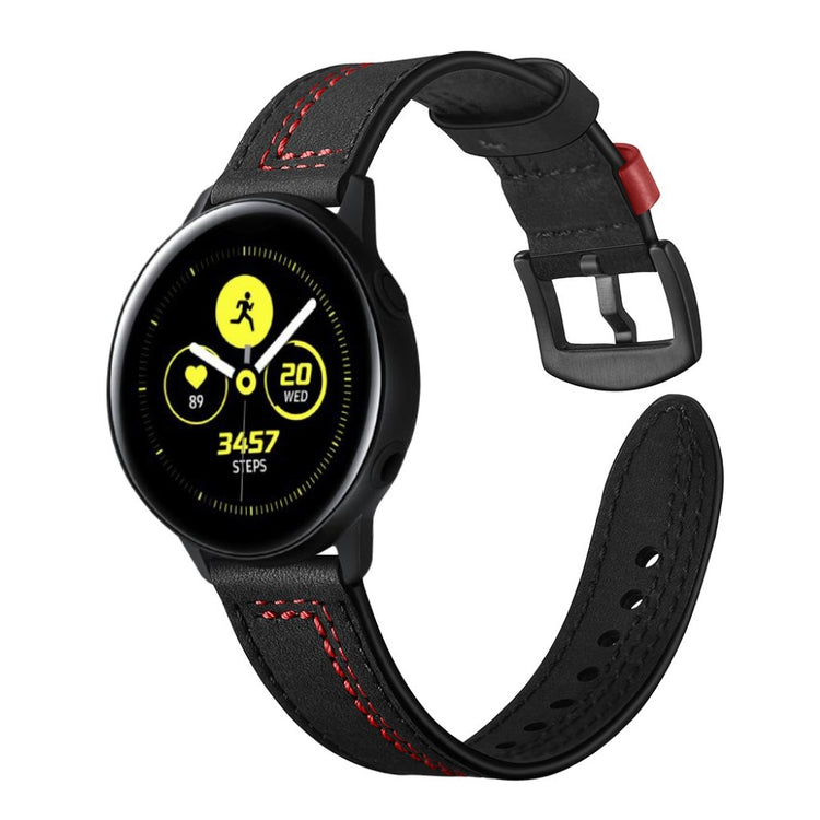 Mega slidstærk Samsung Galaxy Watch Active Ægte læder Rem - Sort#serie_1