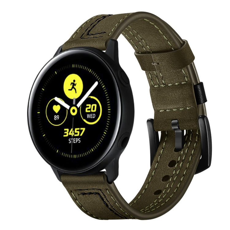 Mega slidstærk Samsung Galaxy Watch Active Ægte læder Rem - Grøn#serie_2