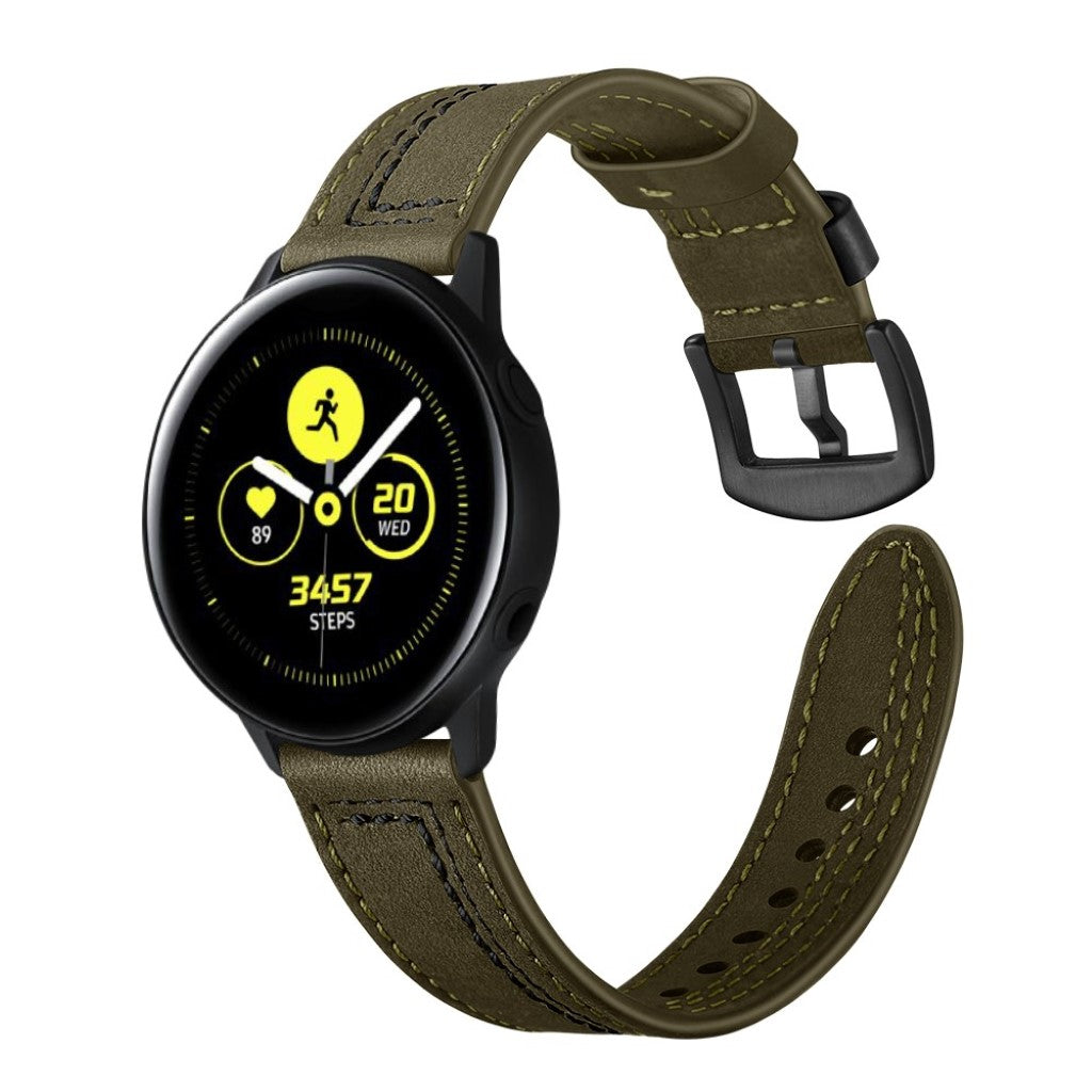 Mega slidstærk Samsung Galaxy Watch Active Ægte læder Rem - Grøn#serie_2