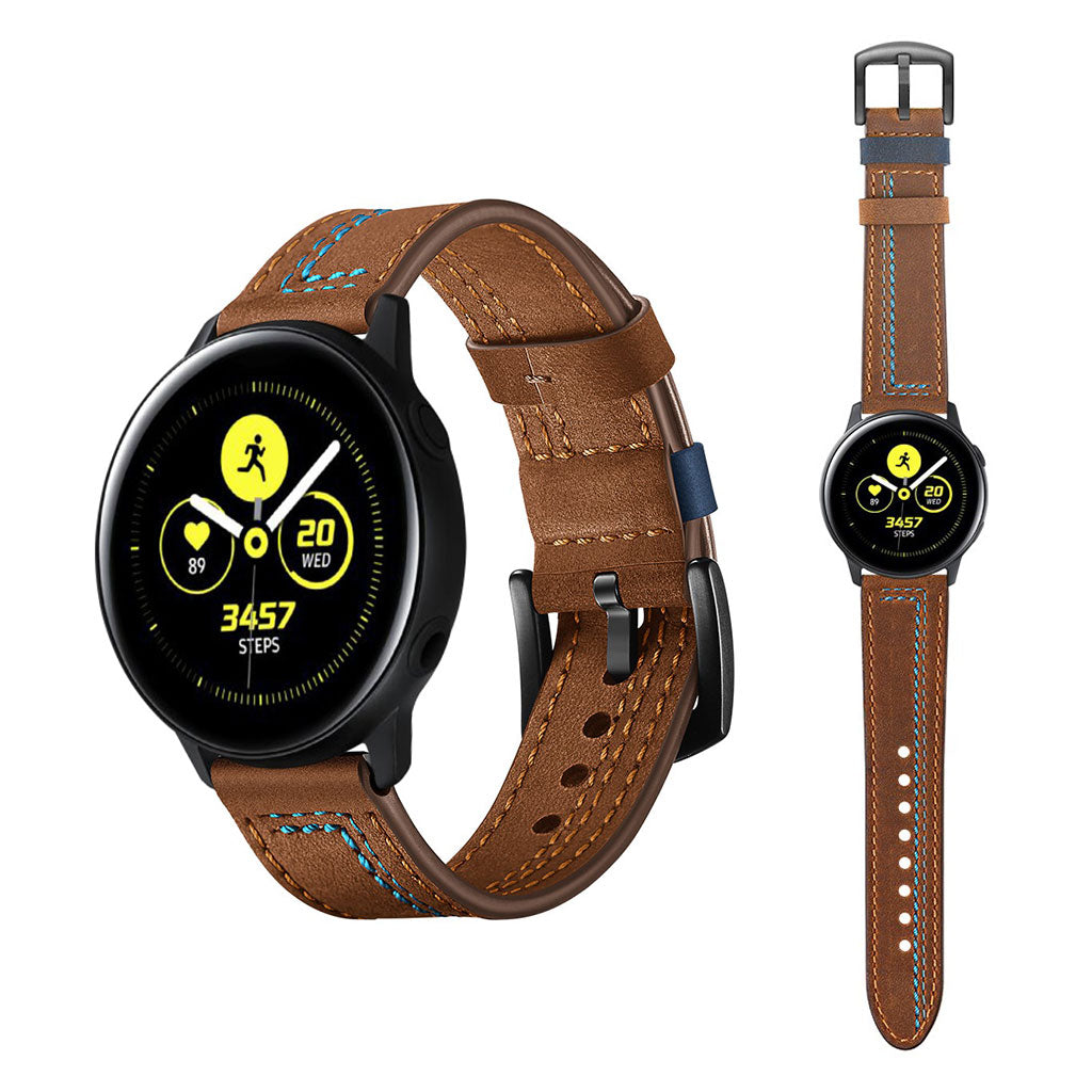 Mega slidstærk Samsung Galaxy Watch Active Ægte læder Rem - Brun#serie_3