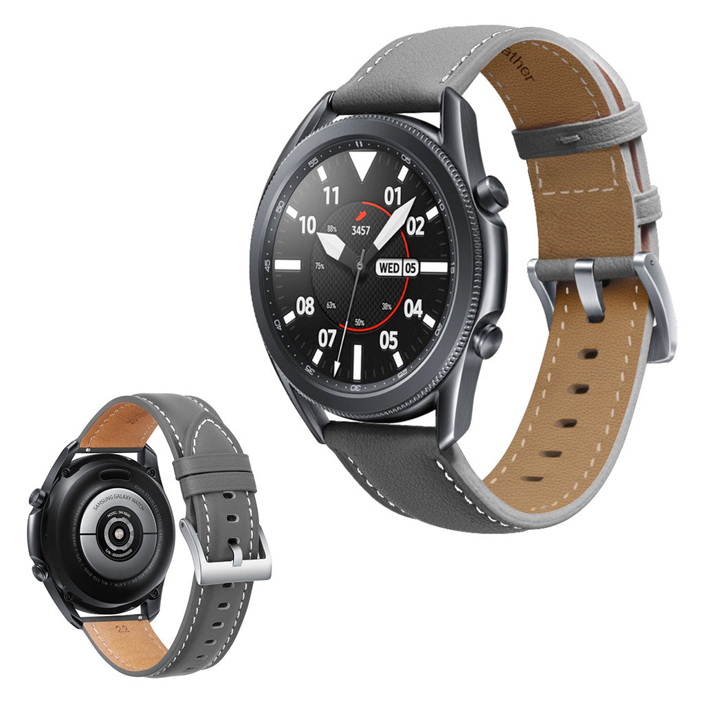 Cool Samsung Galaxy Watch 3 (45mm) Ægte læder Rem - Sølv#serie_4