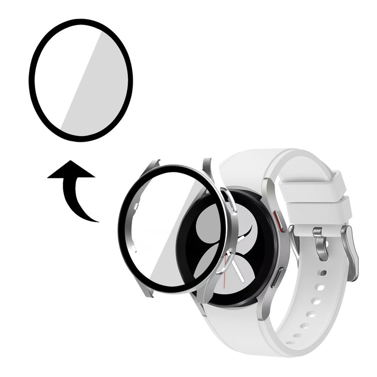 Rigtigt Fint Samsung Galaxy Watch 4 (40mm) Cover med Skærmbeskytter i Plastik og Hærdet Glas - Sølv#serie_3