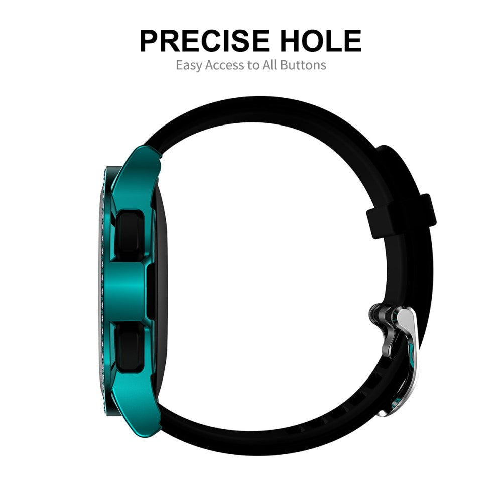 Rigtigt Fint Samsung Galaxy Watch 4 Classic (42mm) Cover med Skærmbeskytter i Rhinsten og Hærdet Glas - Grøn#serie_1