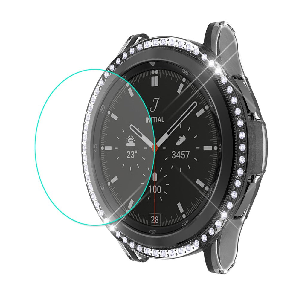 Rigtigt Fint Samsung Galaxy Watch 4 Classic (42mm) Cover med Skærmbeskytter i Rhinsten og Hærdet Glas - Gennemsigtig#serie_4