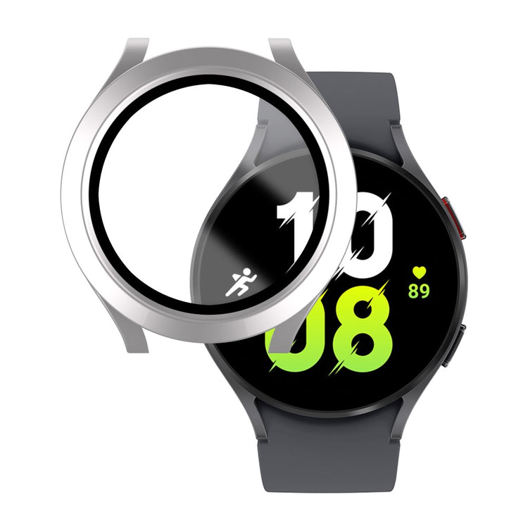 Meget Fint Samsung Galaxy Watch 5 (40mm) / Samsung Galaxy Watch 4 (40mm) Cover med Skærmbeskytter i Plastik og Hærdet Glas - Sølv#serie_3