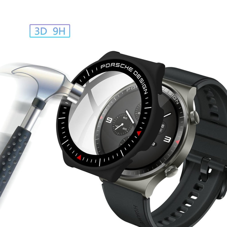 Vildt Fed Huawei Watch GT 2 Pro (Porsche Design) Cover med Skærmbeskytter i Plastik og Hærdet Glas - Sort#serie_1