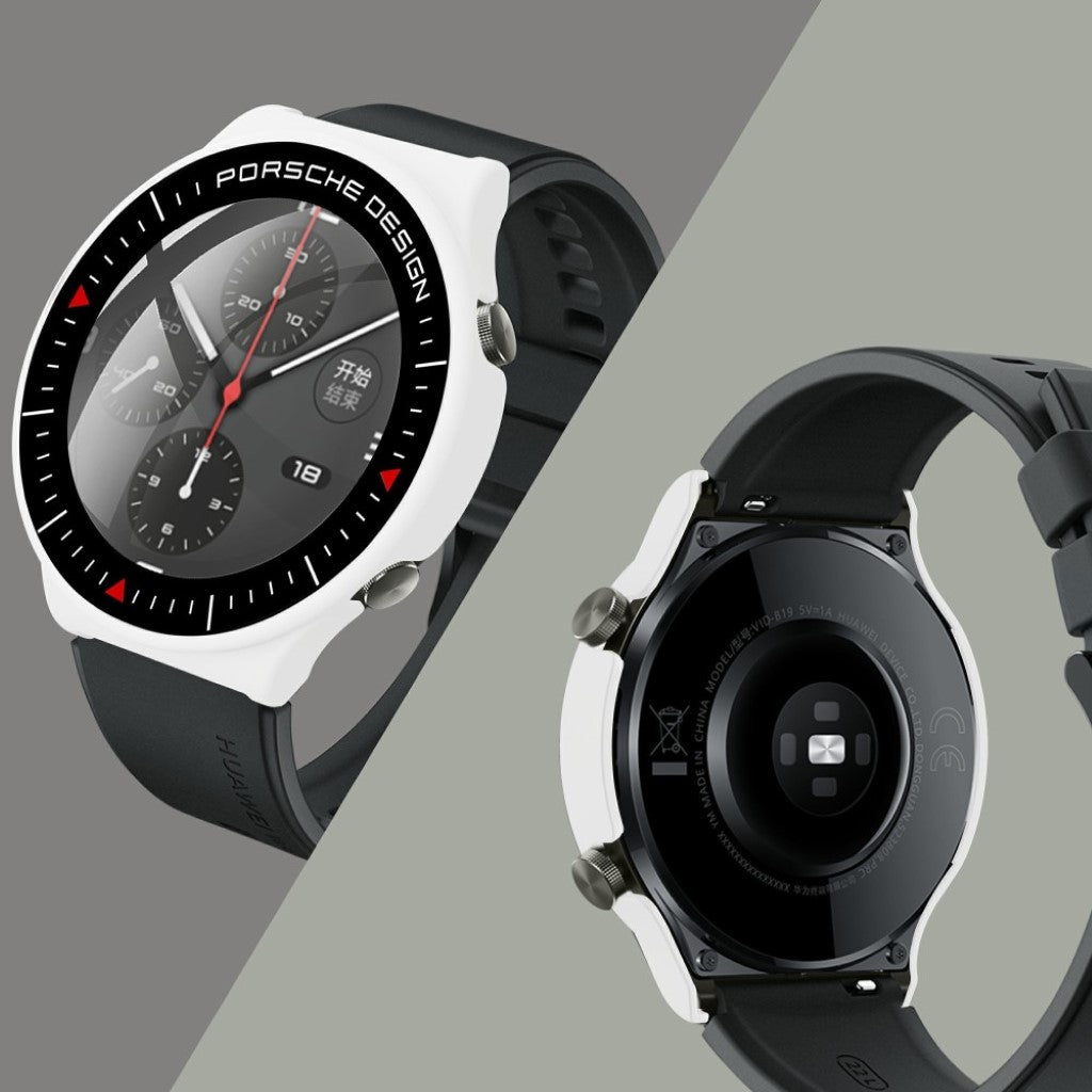Vildt Fed Huawei Watch GT 2 Pro (Porsche Design) Cover med Skærmbeskytter i Plastik og Hærdet Glas - Hvid#serie_2