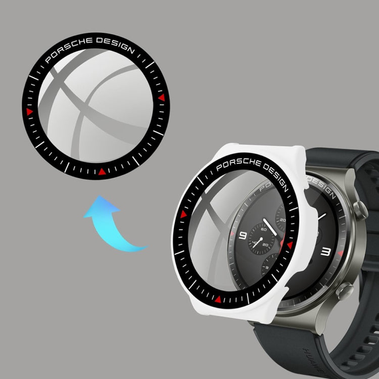 Vildt Fed Huawei Watch GT 2 Pro (Porsche Design) Cover med Skærmbeskytter i Plastik og Hærdet Glas - Hvid#serie_2