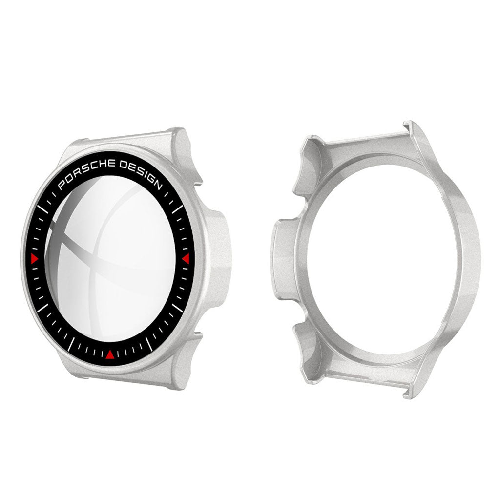 Vildt Fed Huawei Watch GT 2 Pro (Porsche Design) Cover med Skærmbeskytter i Plastik og Hærdet Glas - Sølv#serie_4