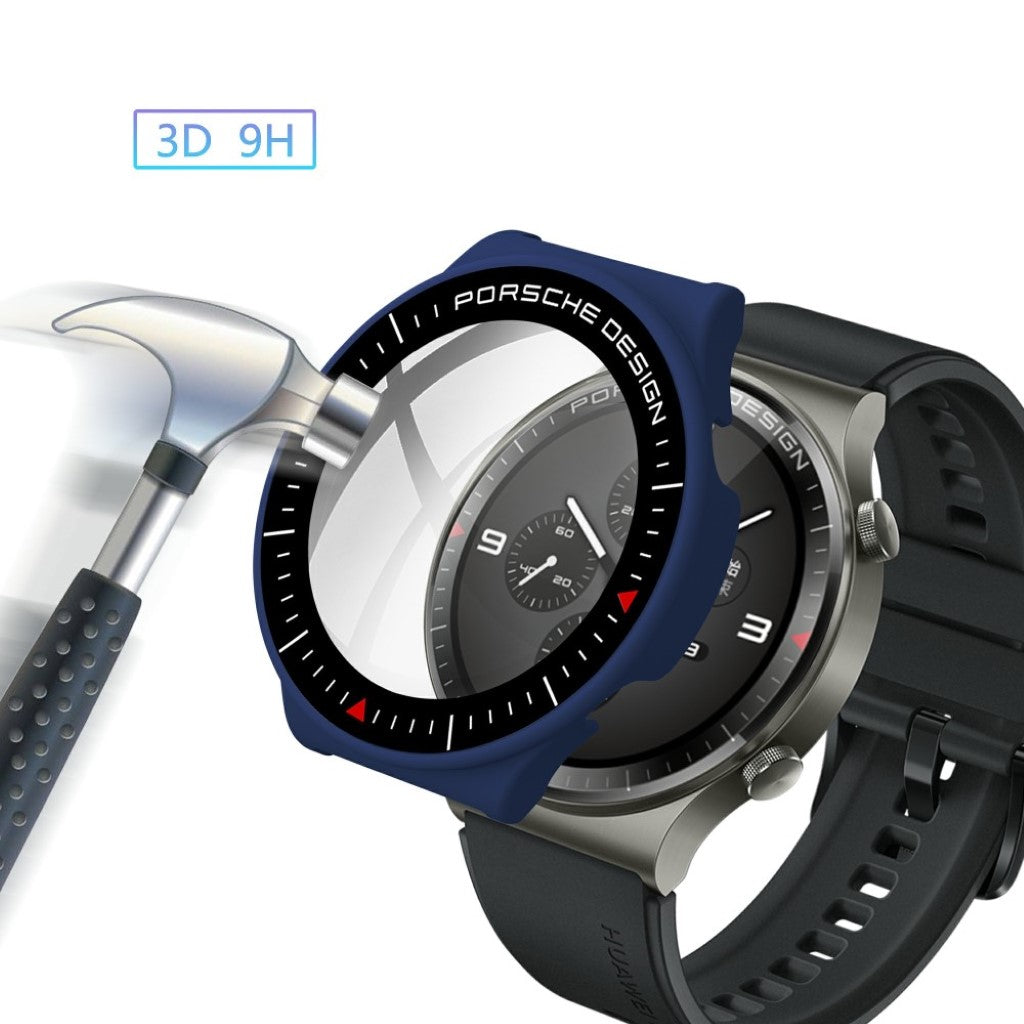Vildt Fed Huawei Watch GT 2 Pro (Porsche Design) Cover med Skærmbeskytter i Plastik og Hærdet Glas - Blå#serie_6