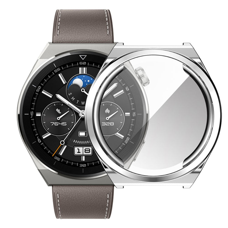 Mega Flot Huawei Watch GT 3 Pro 43mm Cover med Skærmbeskytter i Silikone - Sølv#serie_6