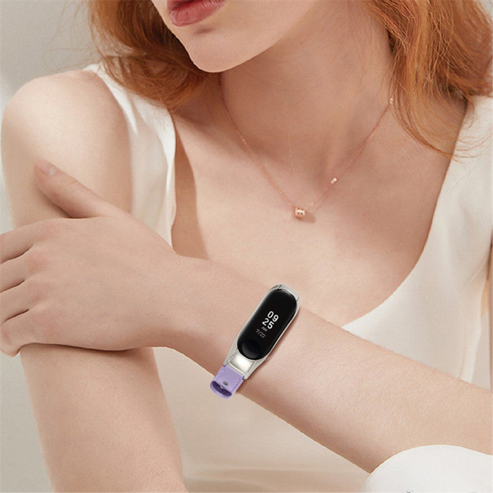  Xiaomi Mi Smart Band 4 / Xiaomi Mi Band 3 Ægte læder Urrem - Lilla#serie_6