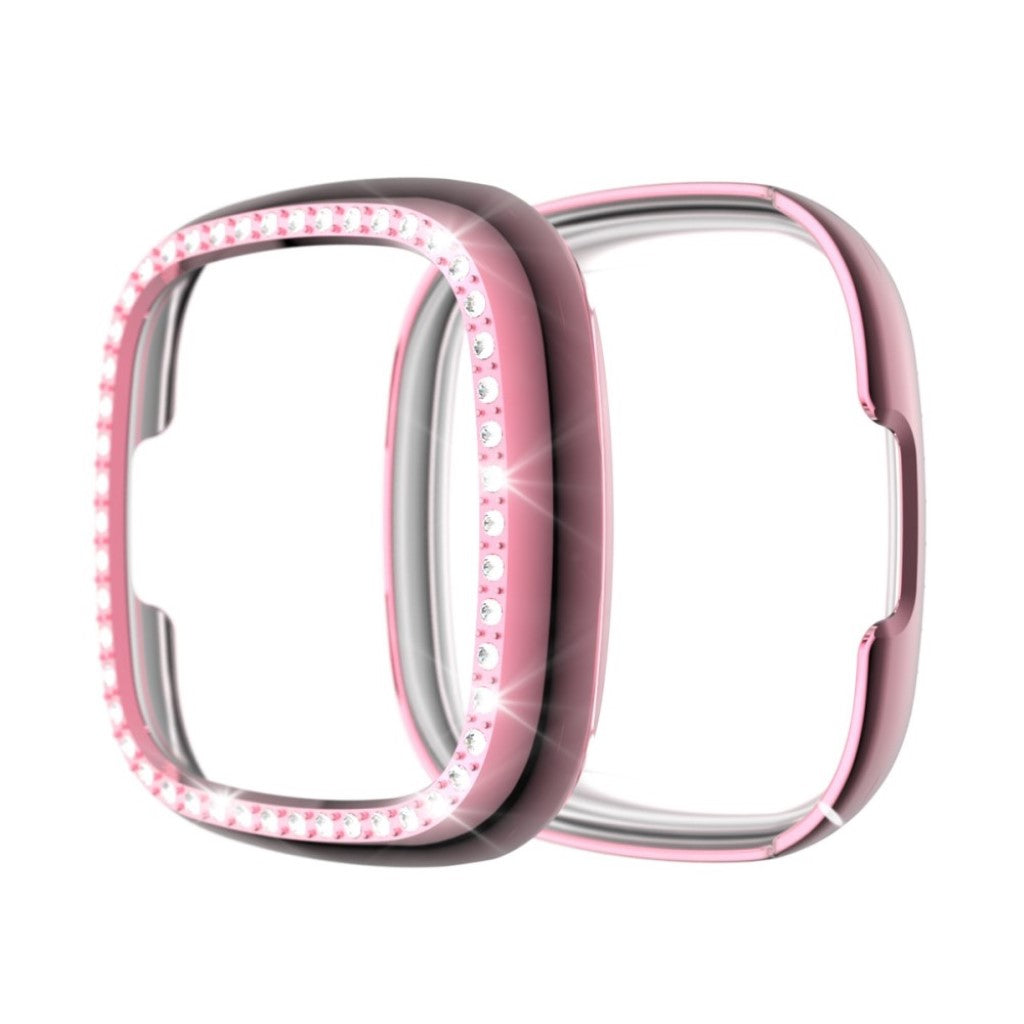 Rigtigt Flot Fitbit Versa 3 / Fitbit Sense Rhinsten og Silikone Cover - Pink#serie_3