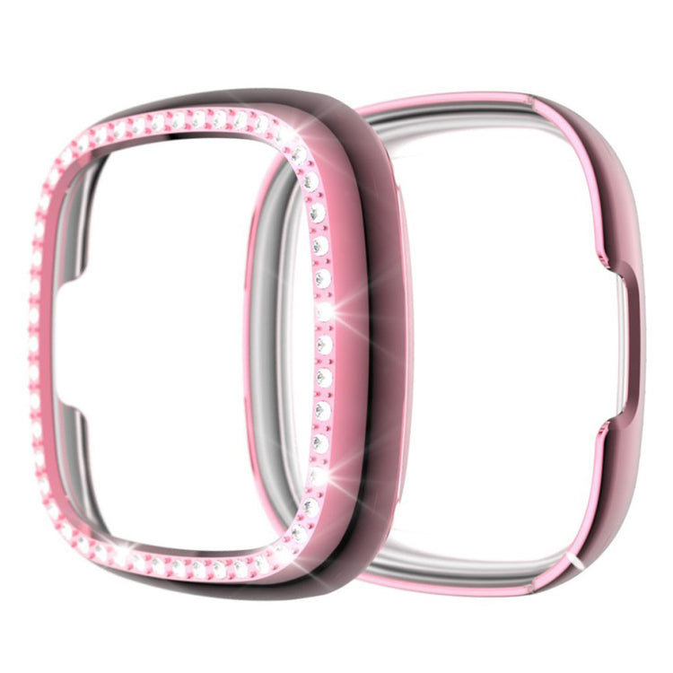 Rigtigt Flot Fitbit Versa 3 / Fitbit Sense Rhinsten og Silikone Cover - Pink#serie_3