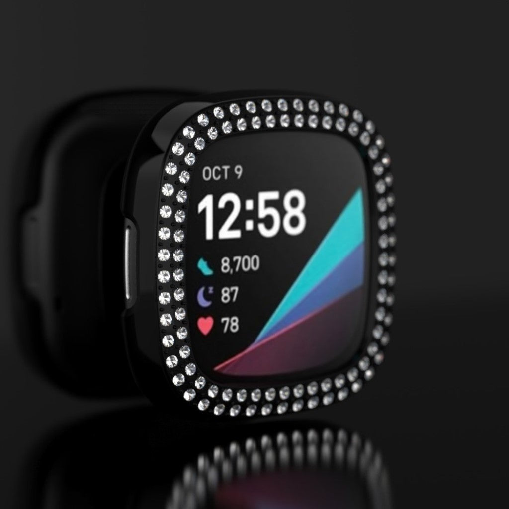 Fitbit Versa 3 / Fitbit Sense  Rhinsten og Silikone Bumper  - Sort#serie_1