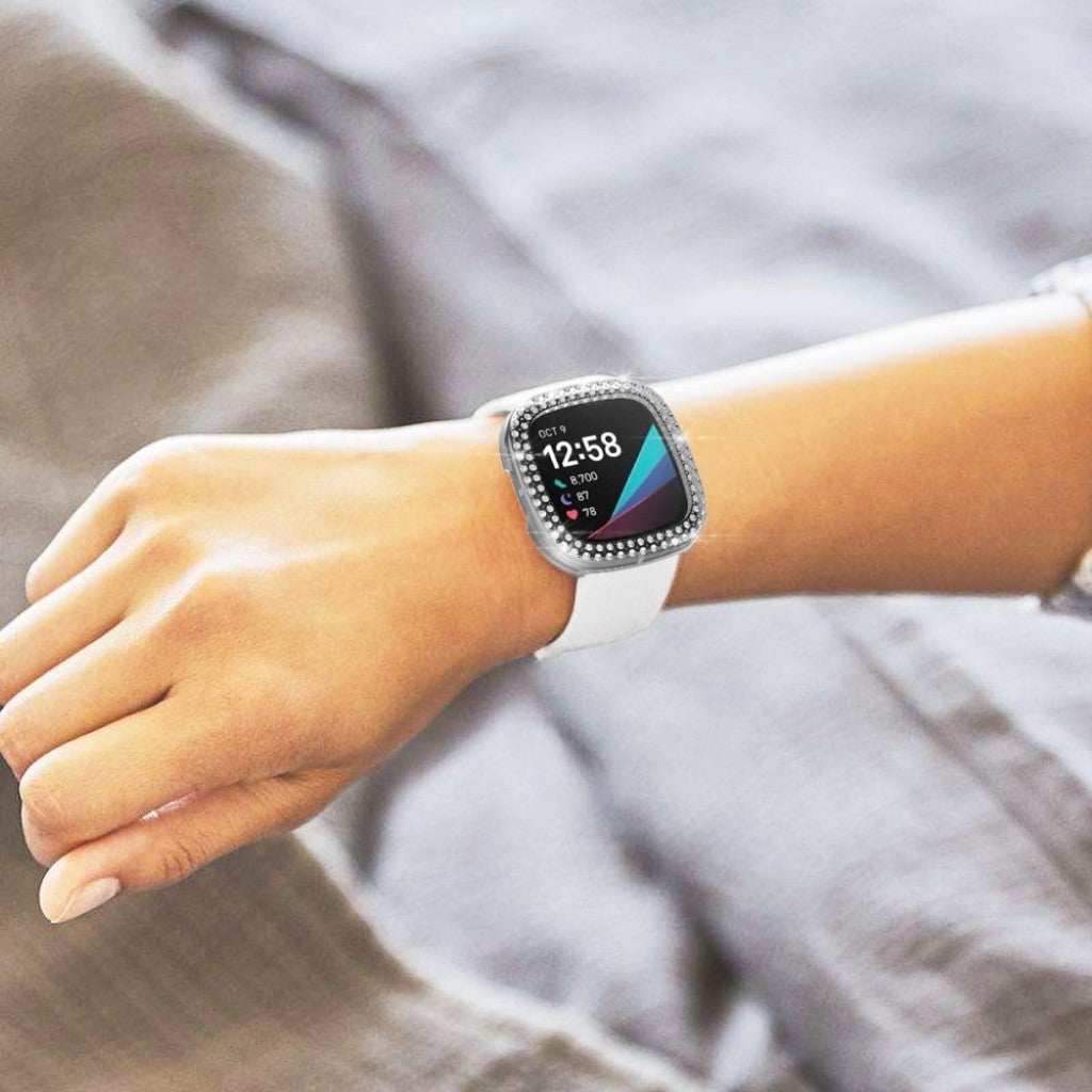 Fitbit Versa 3 / Fitbit Sense  Rhinsten og Silikone Bumper  - Gennemsigtig#serie_2