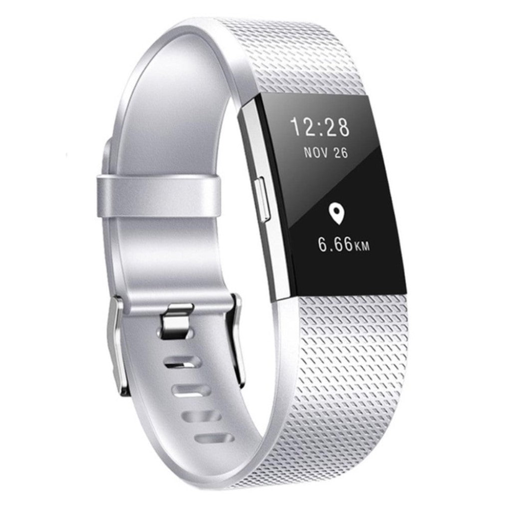 Meget holdbart Fitbit Charge 2 Silikone Rem - Størrelse: L - Sølv#serie_1