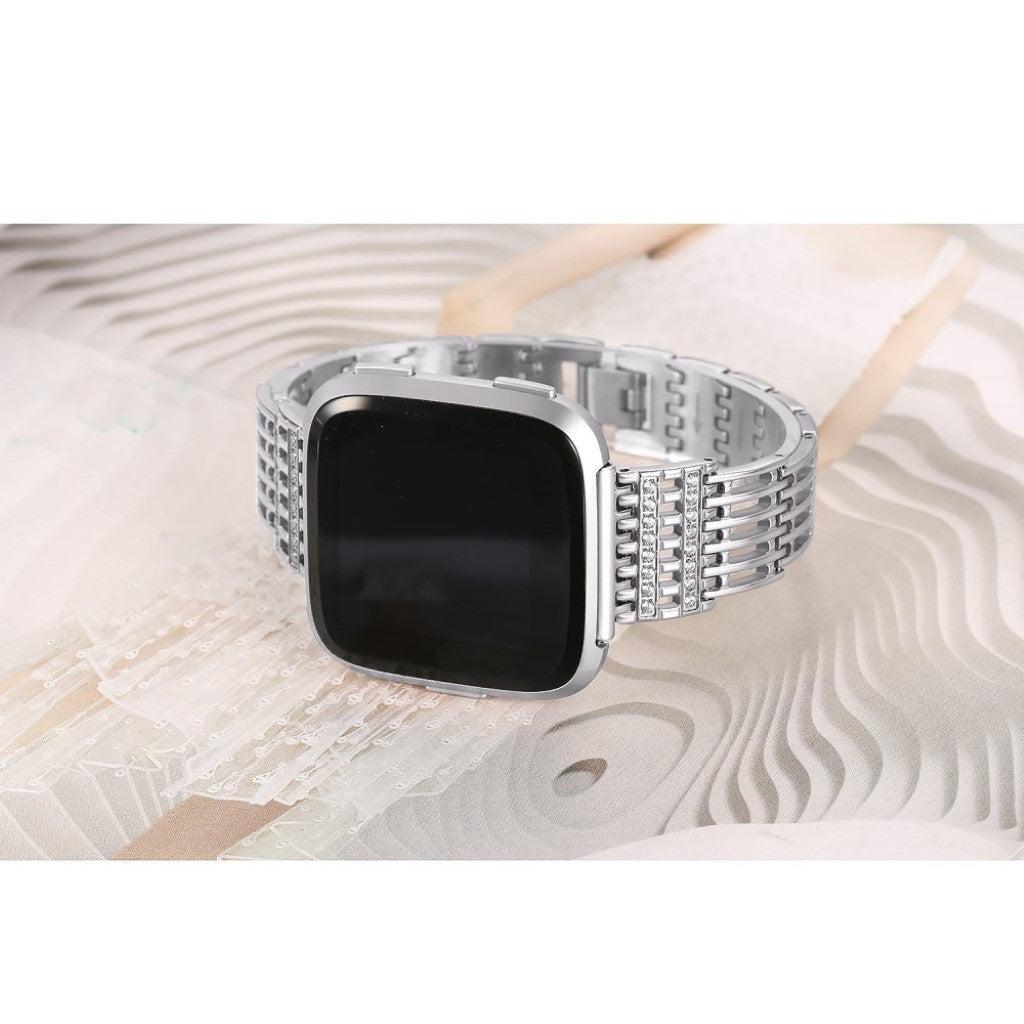 Cool Fitbit Versa Metal og Rhinsten Rem - Sølv#serie_3