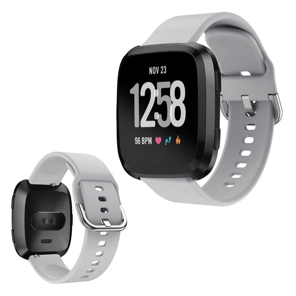 Vildt slidstærk Fitbit Versa Silikone Rem - Sølv#serie_3