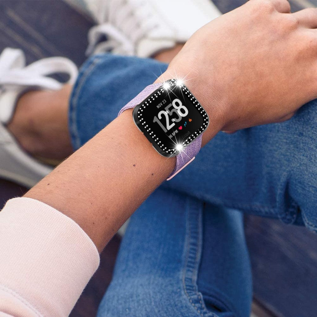 Fitbit Versa  Rhinsten og Silikone Bumper  - Sort#serie_1