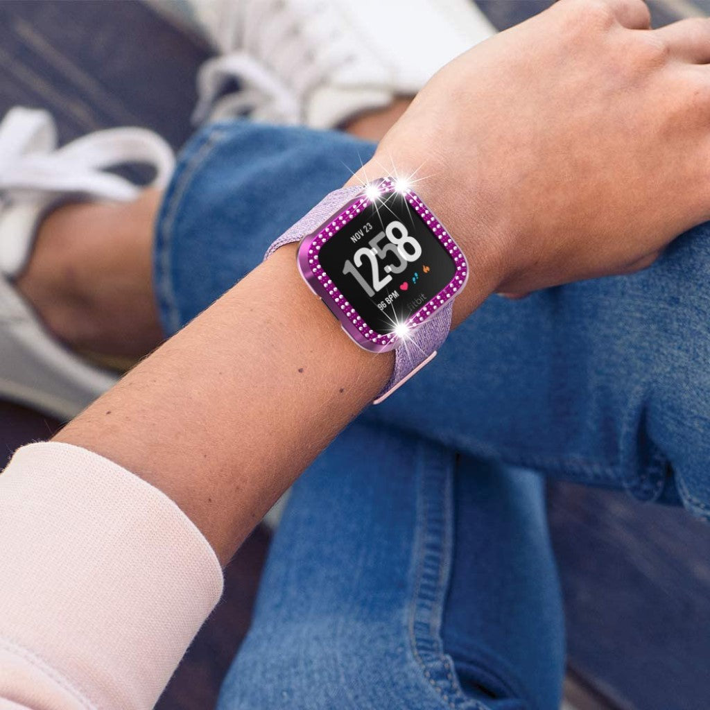 Fitbit Versa  Rhinsten og Silikone Bumper  - Lilla#serie_10