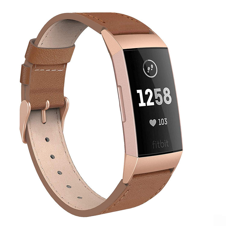 Meget godt Fitbit Charge 3 Ægte læder Rem - Brun#serie_10