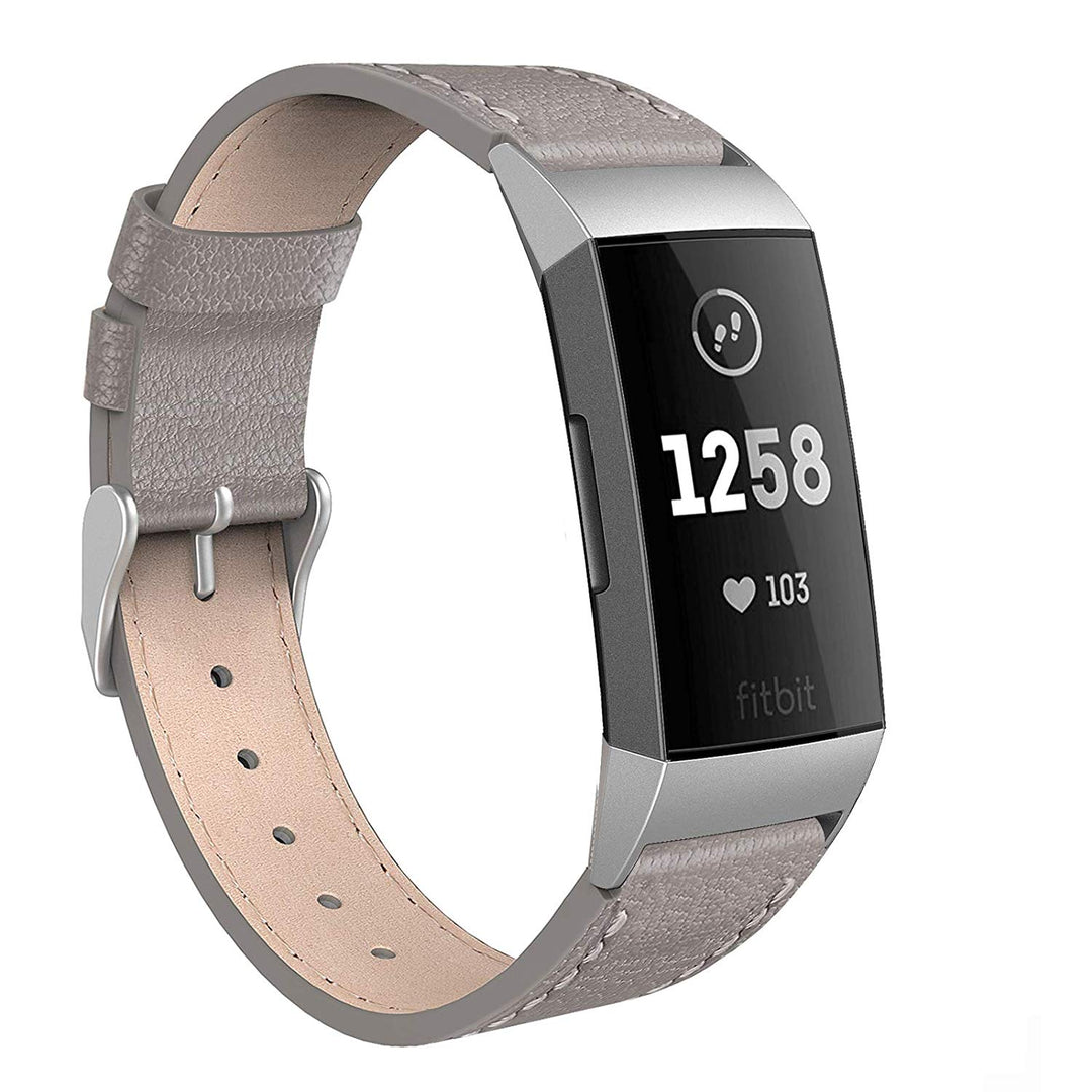 Meget godt Fitbit Charge 3 Ægte læder Rem - Sølv#serie_5