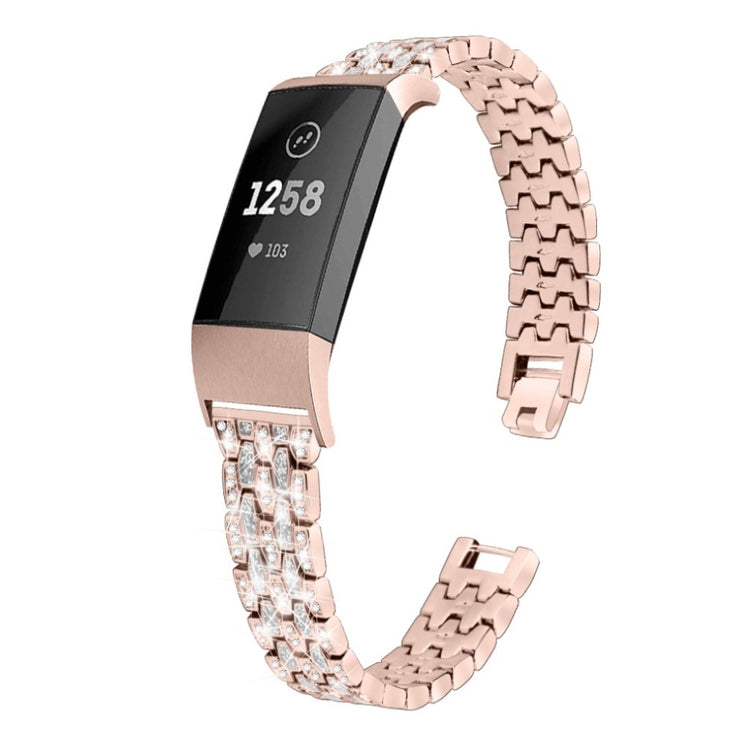 Super hårdfør Fitbit Charge 3 Metal og Rhinsten Rem - Pink#serie_2