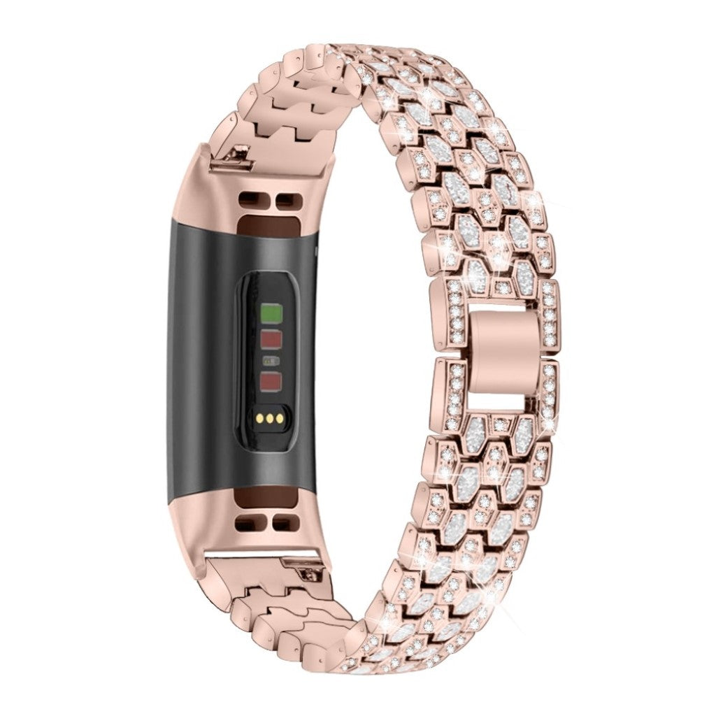 Super hårdfør Fitbit Charge 3 Metal og Rhinsten Rem - Pink#serie_2