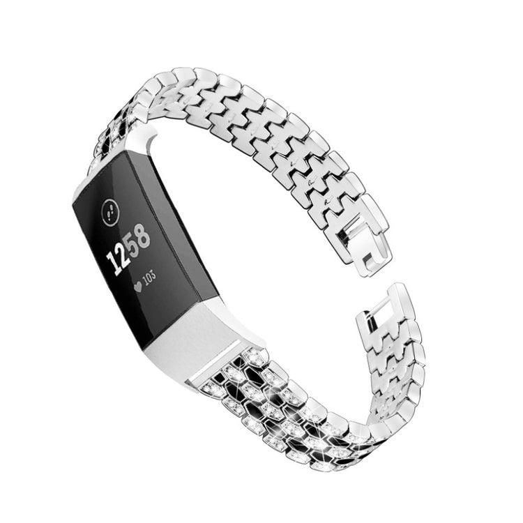 Super hårdfør Fitbit Charge 3 Metal og Rhinsten Rem - Sølv#serie_4