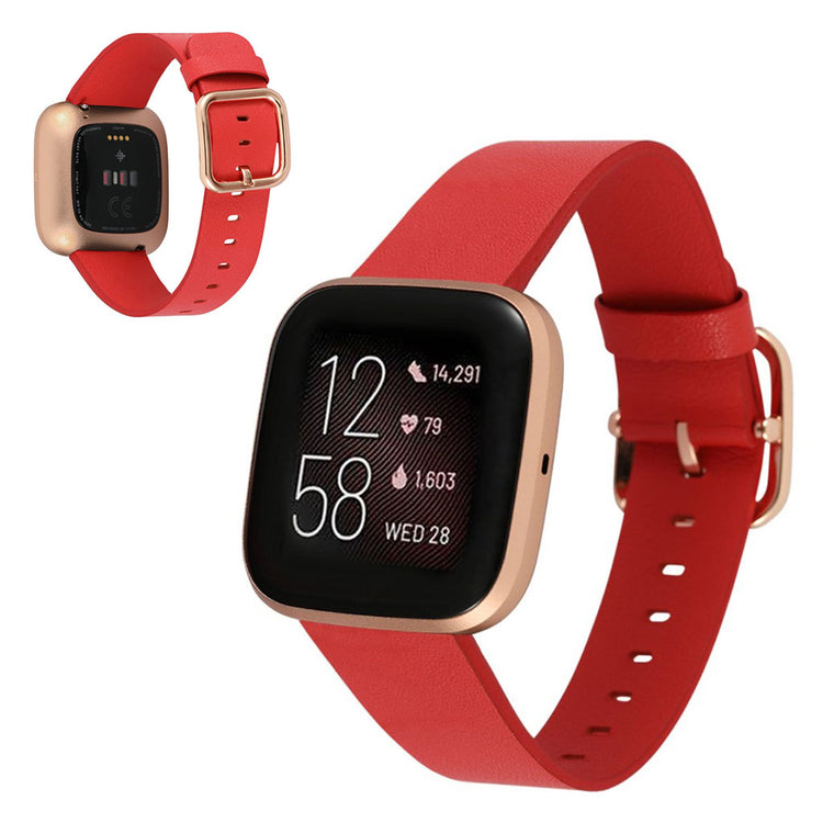 Fed Fitbit Versa 2 / Fitbit Versa Lite Ægte læder Urrem - Rød#serie_3