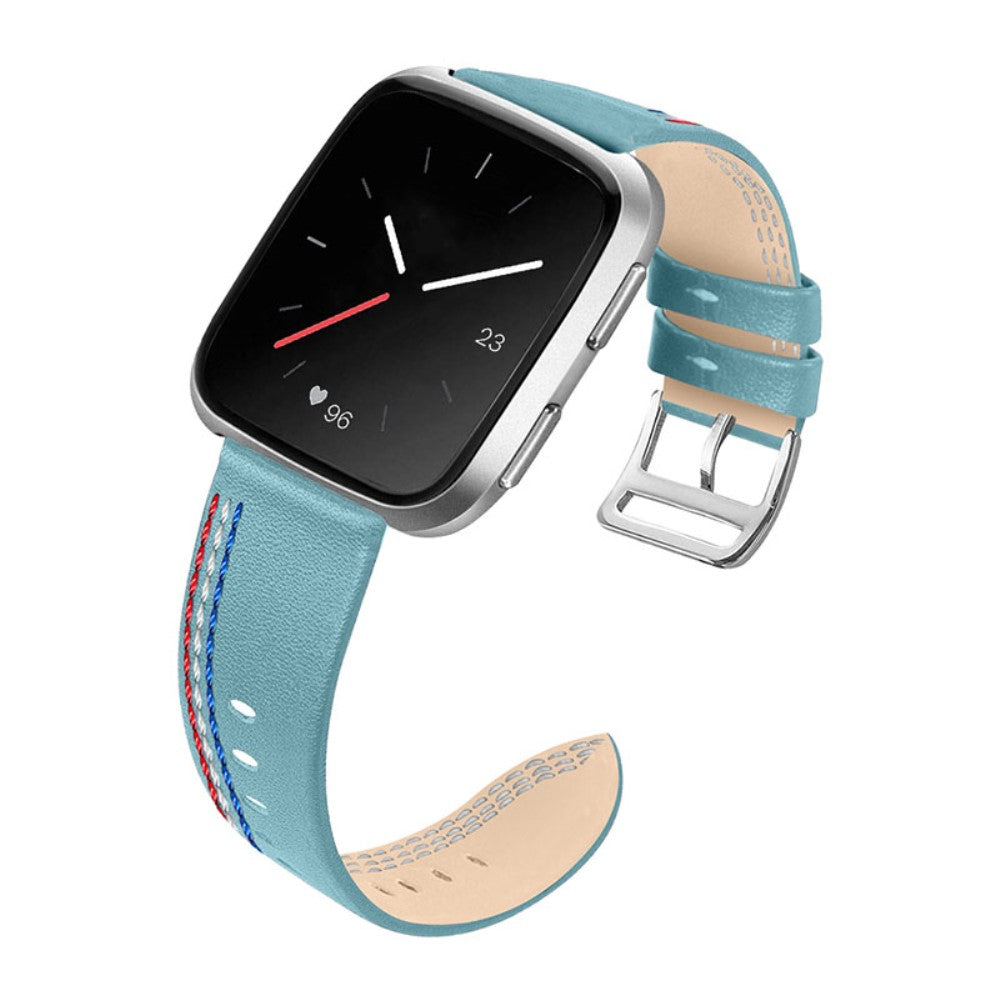Kønt Fitbit Versa 2 / Fitbit Versa Lite Ægte læder Rem - Blå#serie_2
