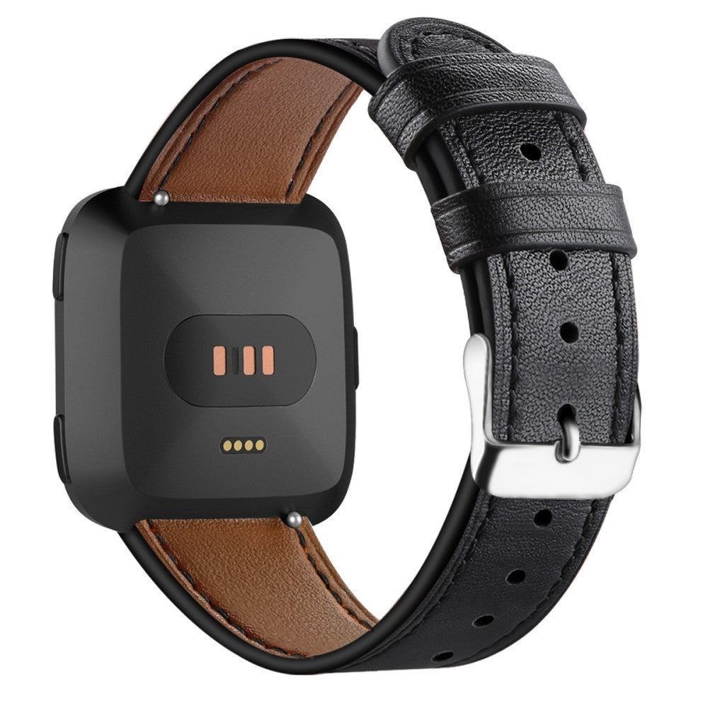 Elegant Fitbit Versa 2 / Fitbit Versa Lite Ægte læder Urrem - Sort#serie_3