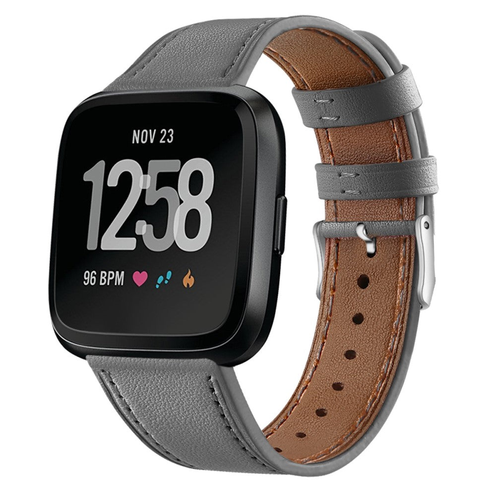 Elegant Fitbit Versa 2 / Fitbit Versa Lite Ægte læder Urrem - Sølv#serie_5