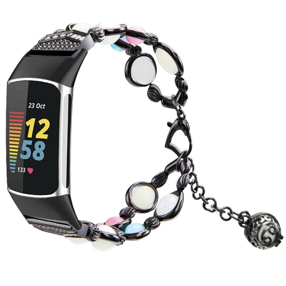 Fed Fitbit Charge 4 / Fitbit Charge 3 Metal og Rhinsten Rem - Sort#serie_1