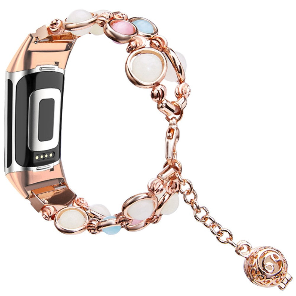 Fed Fitbit Charge 4 / Fitbit Charge 3 Metal og Rhinsten Rem - Pink#serie_2