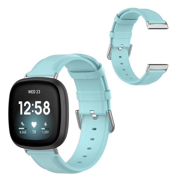 Vildt hårdfør Fitbit Versa 3 / Fitbit Sense Ægte læder Rem - Blå#serie_5