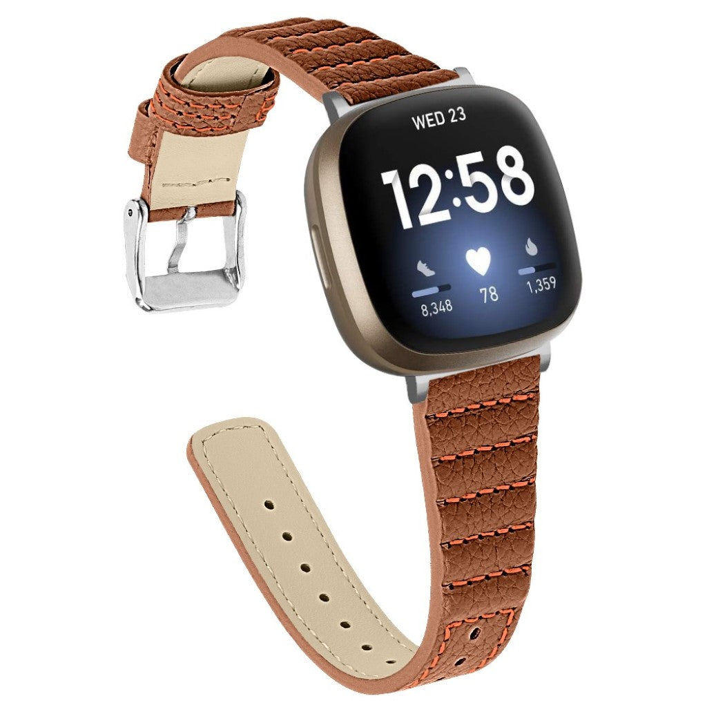 Meget flot Fitbit Versa 3 / Fitbit Sense Ægte læder Rem - Brun#serie_6