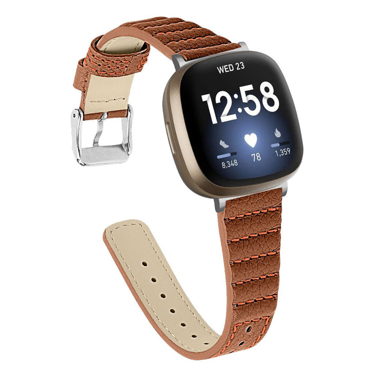 Meget flot Fitbit Versa 3 / Fitbit Sense Ægte læder Rem - Brun#serie_6