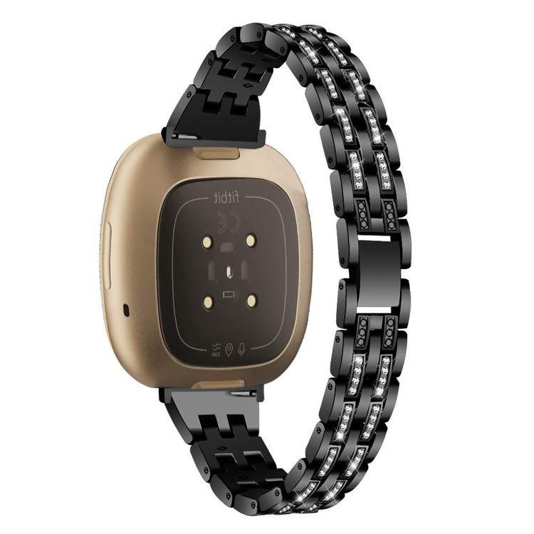 Kønt Fitbit Versa 3 / Fitbit Sense Metal og Rhinsten Rem - Sort#serie_1