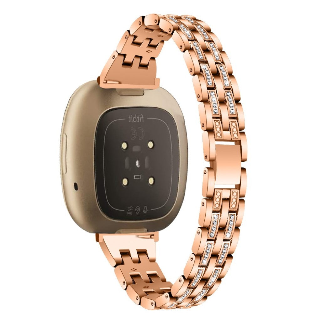 Kønt Fitbit Versa 3 / Fitbit Sense Metal og Rhinsten Rem - Pink#serie_2