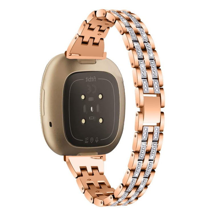 Kønt Fitbit Versa 3 / Fitbit Sense Metal og Rhinsten Rem - Pink#serie_3