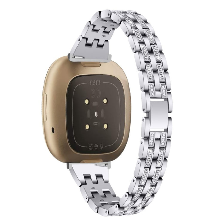 Kønt Fitbit Versa 3 / Fitbit Sense Metal og Rhinsten Rem - Sølv#serie_5