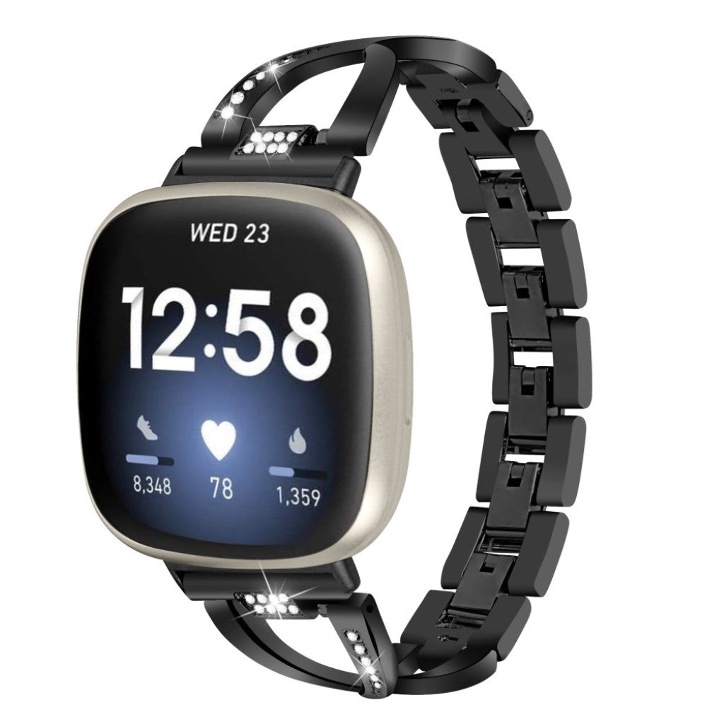 Fint Fitbit Versa 3 / Fitbit Sense Metal og Rhinsten Rem - Sort#serie_1